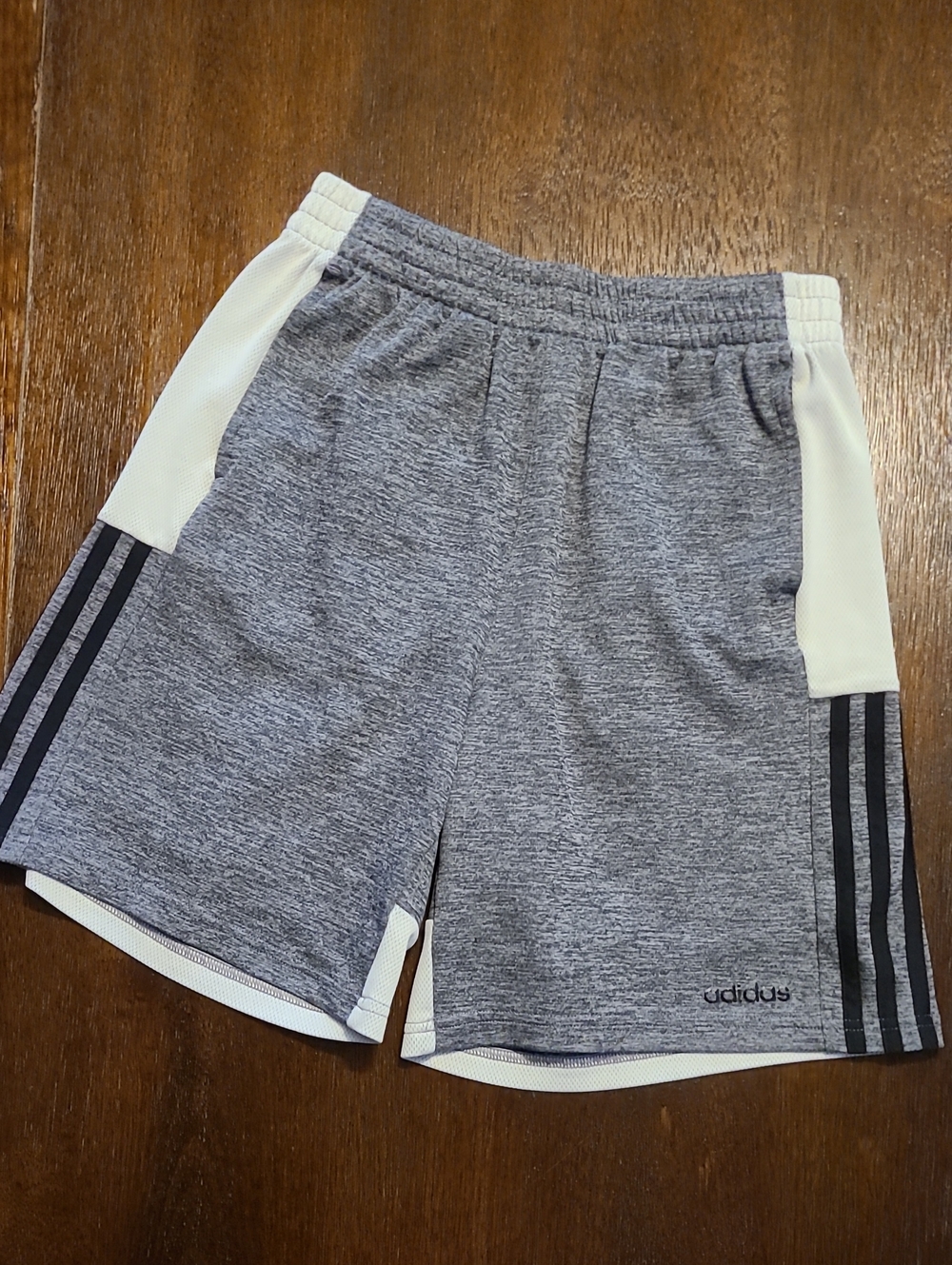 adidas Gray and White Athletic Shorts with Black Stripes - Boy's XL